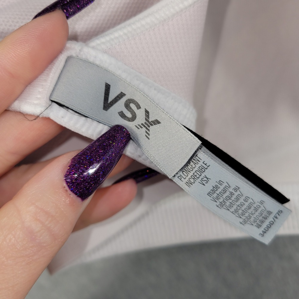 VSX by Victoria Secret Incredible Plunge Sports Bra 34DDD White Racerback Padded - Picture 6 of 10